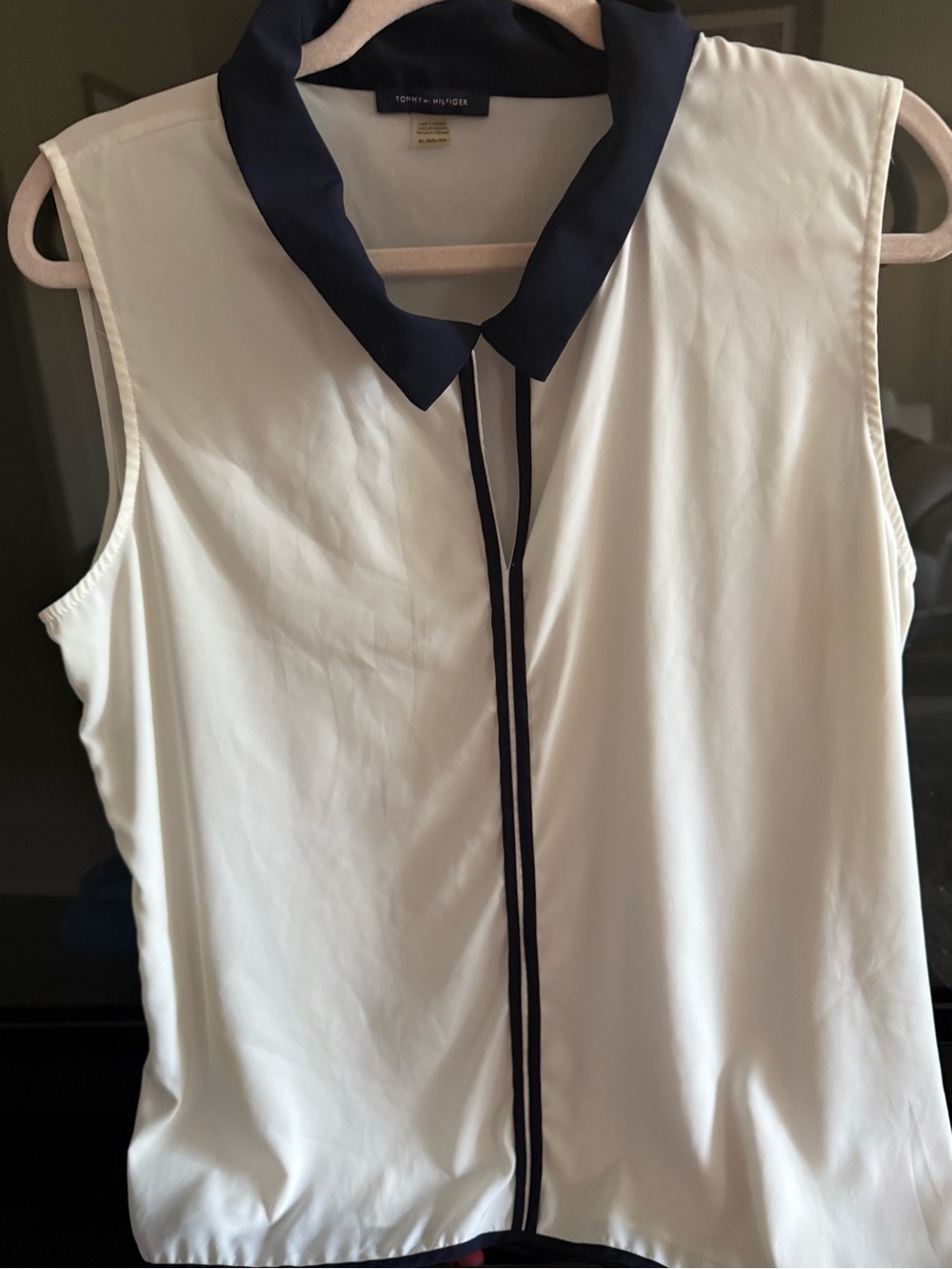 Tommy Hilfiger White Sleeveless Top with Navy Trim